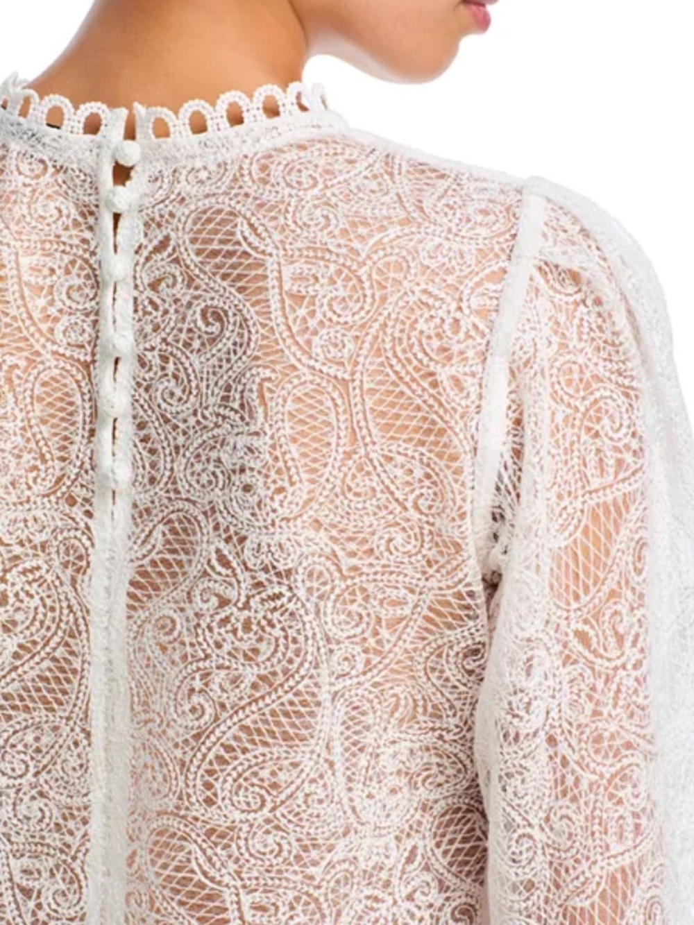 Aqua Women's White Fully Lace Long Sleeve Cotton Blend Size M - Picture 3 of 14